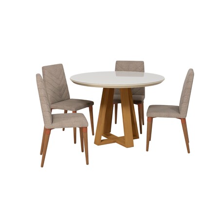 Manhattan Comfort Circle Duffy 45.27 Round Dining Table and Utopia Dining Chairs Set of 5 in Off White and Grey, MDF 2-1018551109253